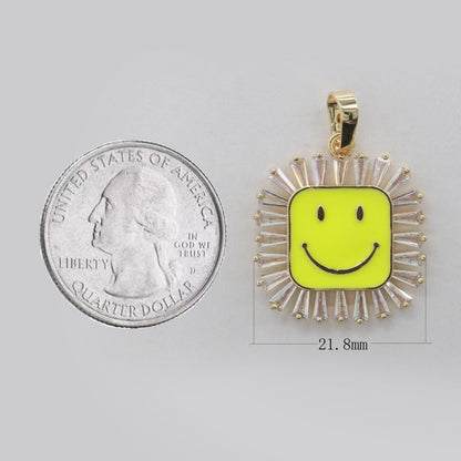 Square Smiley Face Charm Cubic Happy Face Pendant for Necklace Earring Component 31x22mm I-307 ~ I-312