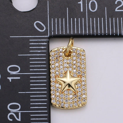 Square Star Charm Gold Filled Crystal Star Charm E-137