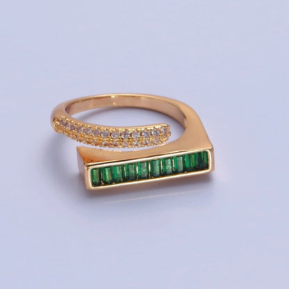 Stackable Gold Pave Baguette Green / Clear CZ Ring O-2232  O-2233