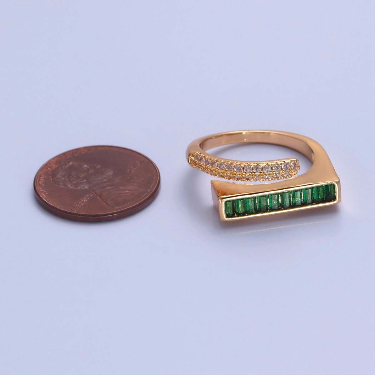 Stackable Gold Pave Baguette Green / Clear CZ Ring O-2232  O-2233