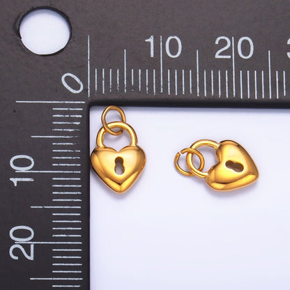 Stainless Steel 10.5mm Heart Key Padlock Charm | P1447