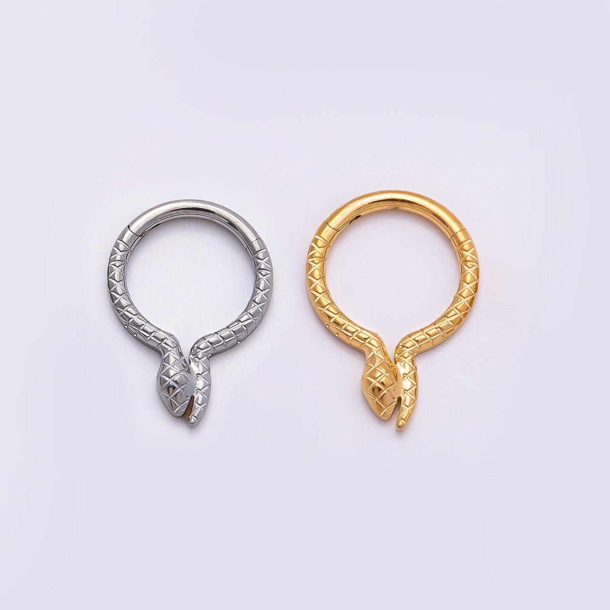 Titanium 10.5mm Textured Snake Single Septum Cartilage Piercing Clicker in Gold &amp; Silver | BJ-00049 BJ-00050