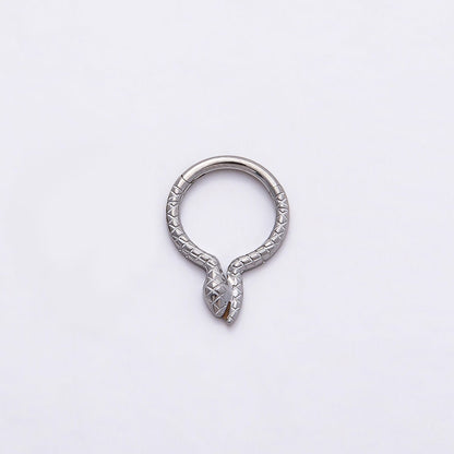 Titanium 10.5mm Textured Snake Single Septum Cartilage Piercing Clicker in Gold &amp; Silver | BJ-00049 BJ-00050