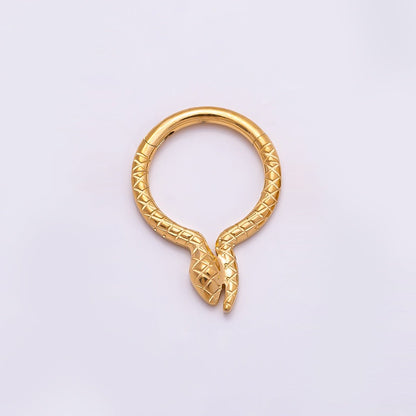 Titanium 10.5mm Textured Snake Single Septum Cartilage Piercing Clicker in Gold &amp; Silver | BJ-00049 BJ-00050