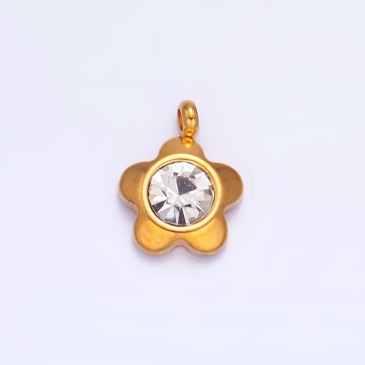 Stainless Steel 10mm Clear CZ Flower Nature Mini Charm | P813