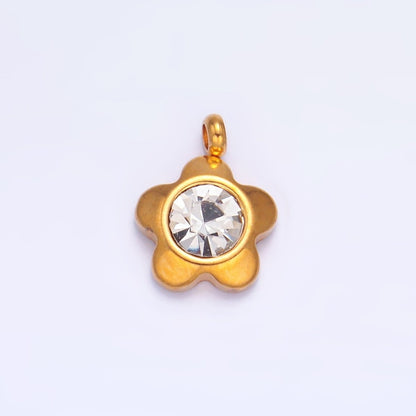 Stainless Steel 10mm Clear CZ Flower Nature Mini Charm | P813