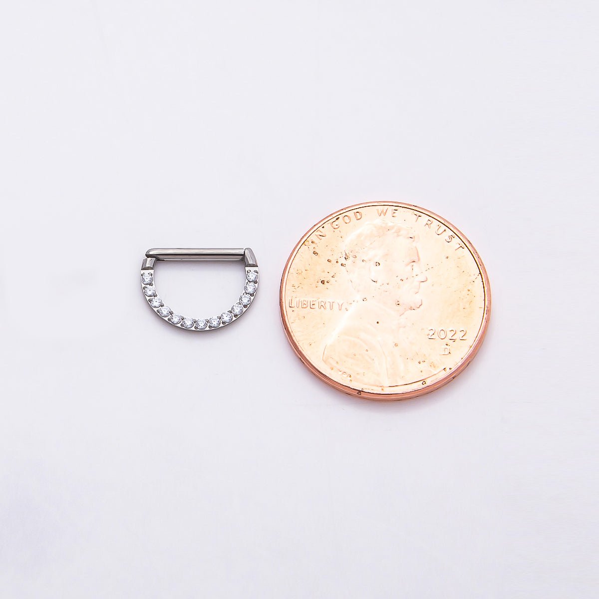 Titanium 10mm Micro Paved CZ D-Shaped Bar Septum Cartilage Piercing Clicker in Gold &amp; Silver | BJ-00015 BJ-00016