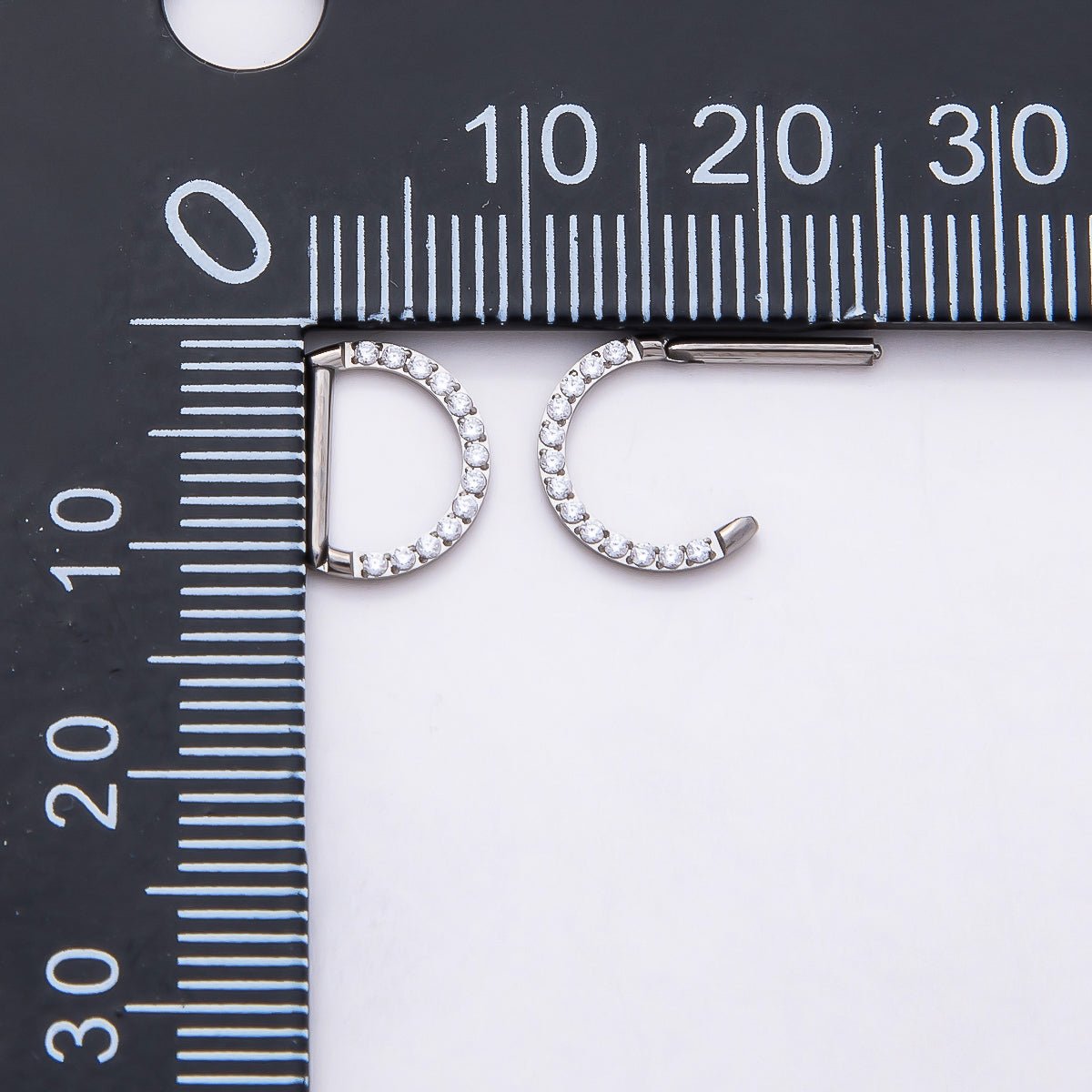 Titanium 10mm Micro Paved CZ D-Shaped Bar Septum Cartilage Piercing Clicker in Gold &amp; Silver | BJ-00015 BJ-00016