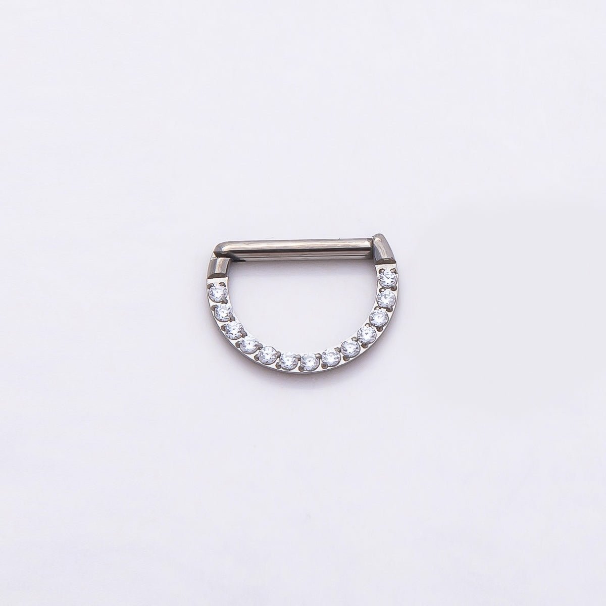 Titanium 10mm Micro Paved CZ D-Shaped Bar Septum Cartilage Piercing Clicker in Gold &amp; Silver | BJ-00015 BJ-00016