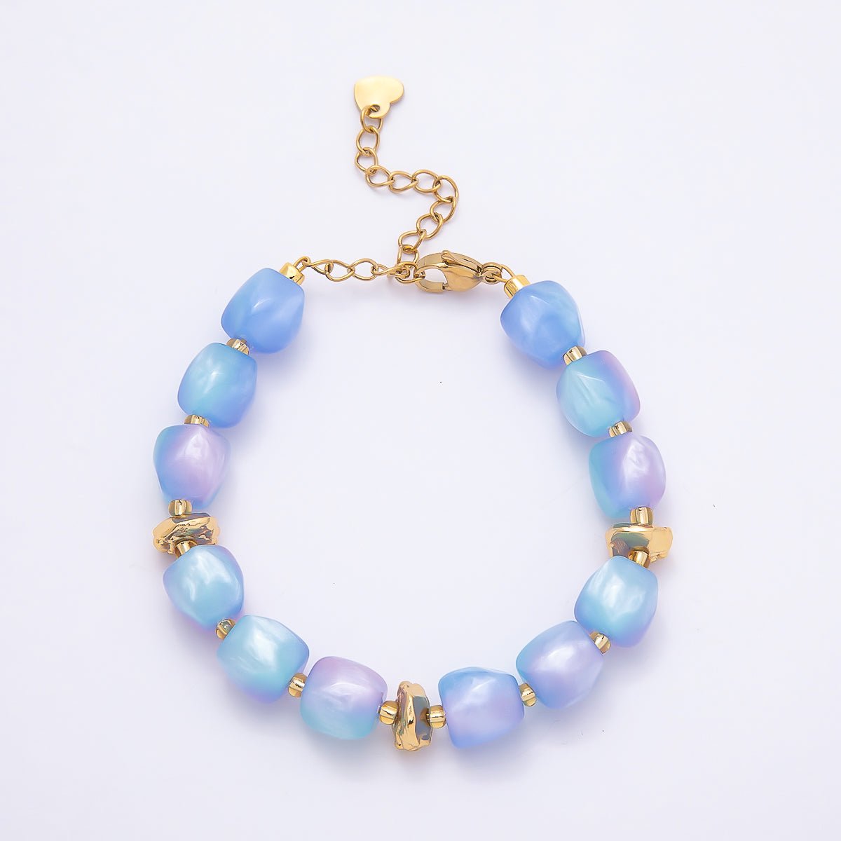 Stainless Steel 10mm Geometric Resin Bead 7 Inch Bracelet w. Extender | WA-04509 ~ WA-04515