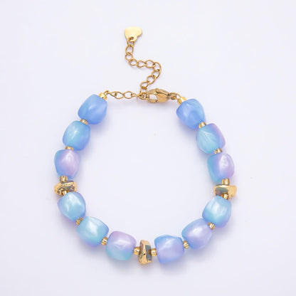 Stainless Steel 10mm Geometric Resin Bead 7 Inch Bracelet w. Extender | WA-04509 ~ WA-04515