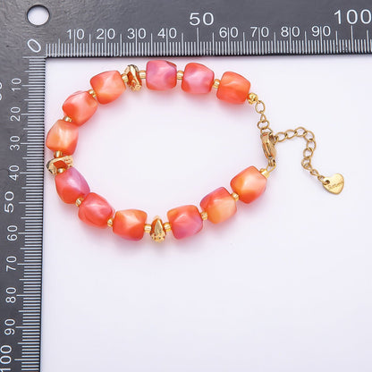 Stainless Steel 10mm Geometric Resin Bead 7 Inch Bracelet w. Extender | WA-04509 ~ WA-04515