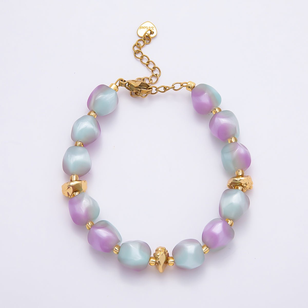 Stainless Steel 10mm Geometric Resin Bead 7 Inch Bracelet w. Extender | WA-04509 ~ WA-04515