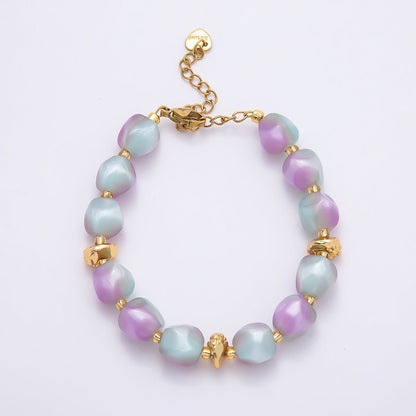 Stainless Steel 10mm Geometric Resin Bead 7 Inch Bracelet w. Extender | WA-04509 ~ WA-04515
