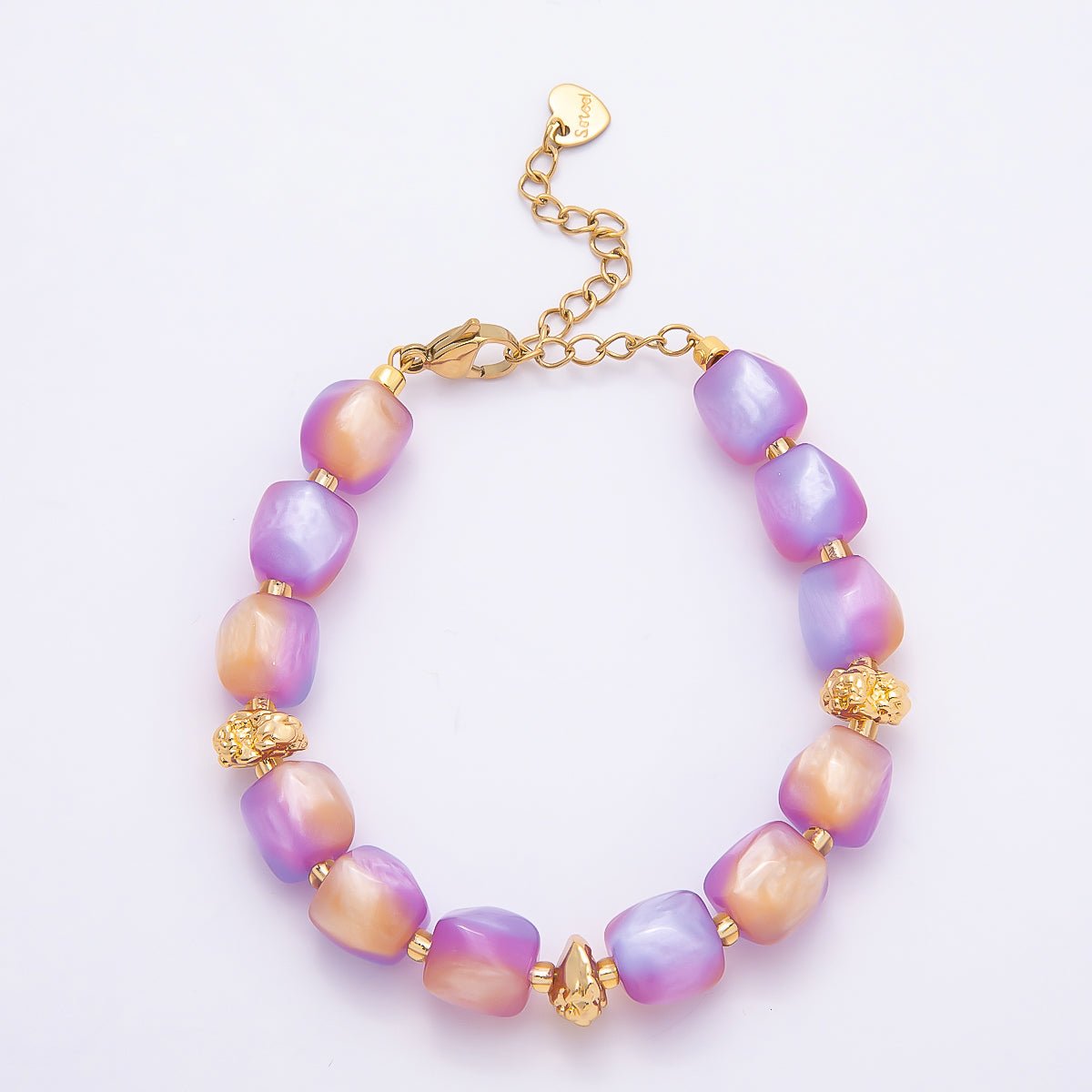 Stainless Steel 10mm Geometric Resin Bead 7 Inch Bracelet w. Extender | WA-04509 ~ WA-04515
