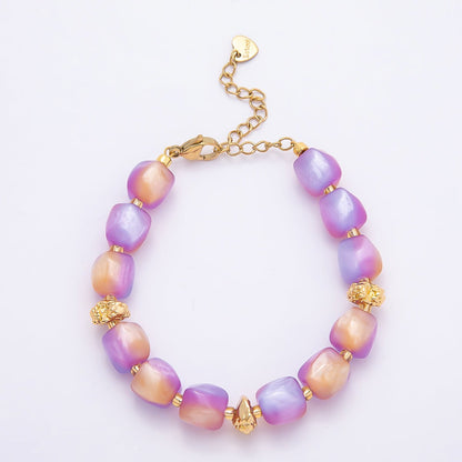 Stainless Steel 10mm Geometric Resin Bead 7 Inch Bracelet w. Extender | WA-04509 ~ WA-04515