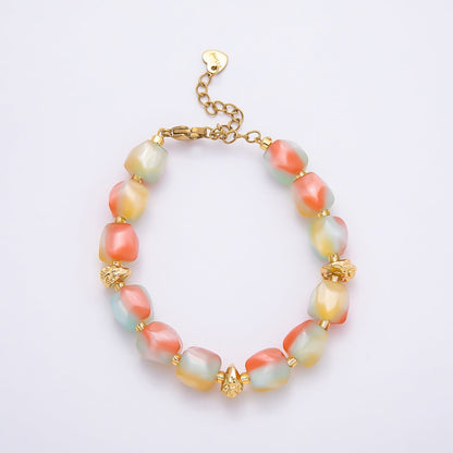Stainless Steel 10mm Geometric Resin Bead 7 Inch Bracelet w. Extender | WA-04509 ~ WA-04515