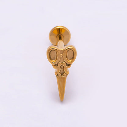 Titanium 10mm Hair Scissors Single Cartilage Piercing Flat Back Stud in Gold &amp; Silver | BJ-00041 BJ-00042