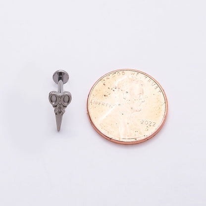 Titanium 10mm Hair Scissors Single Cartilage Piercing Flat Back Stud in Gold &amp; Silver | BJ-00041 BJ-00042