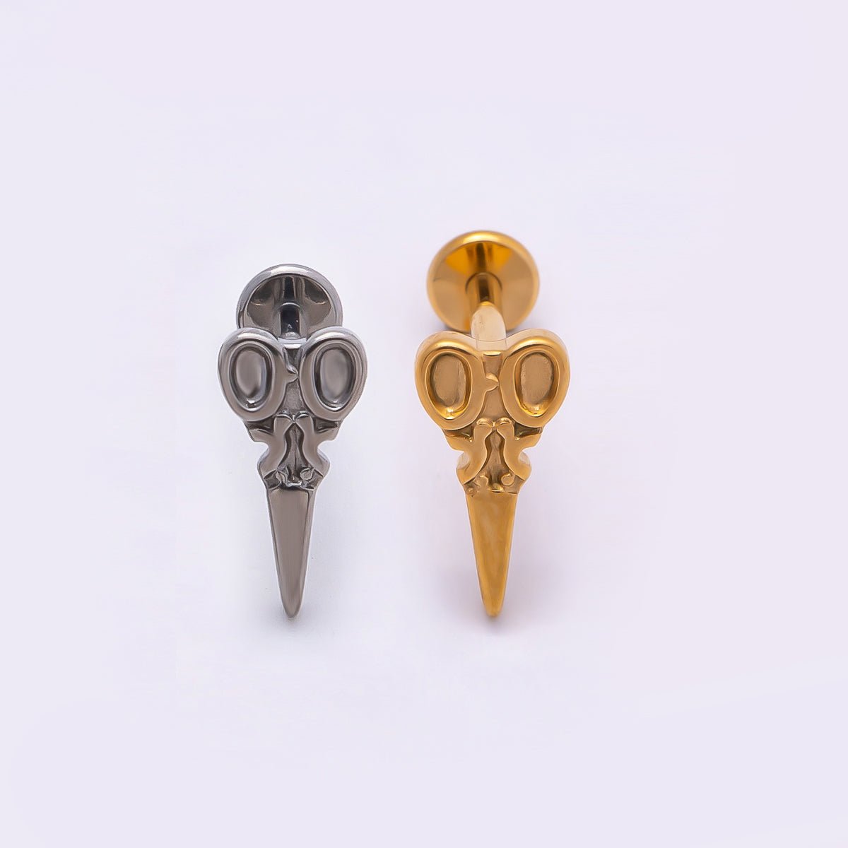 Titanium 10mm Hair Scissors Single Cartilage Piercing Flat Back Stud in Gold &amp; Silver | BJ-00041 BJ-00042