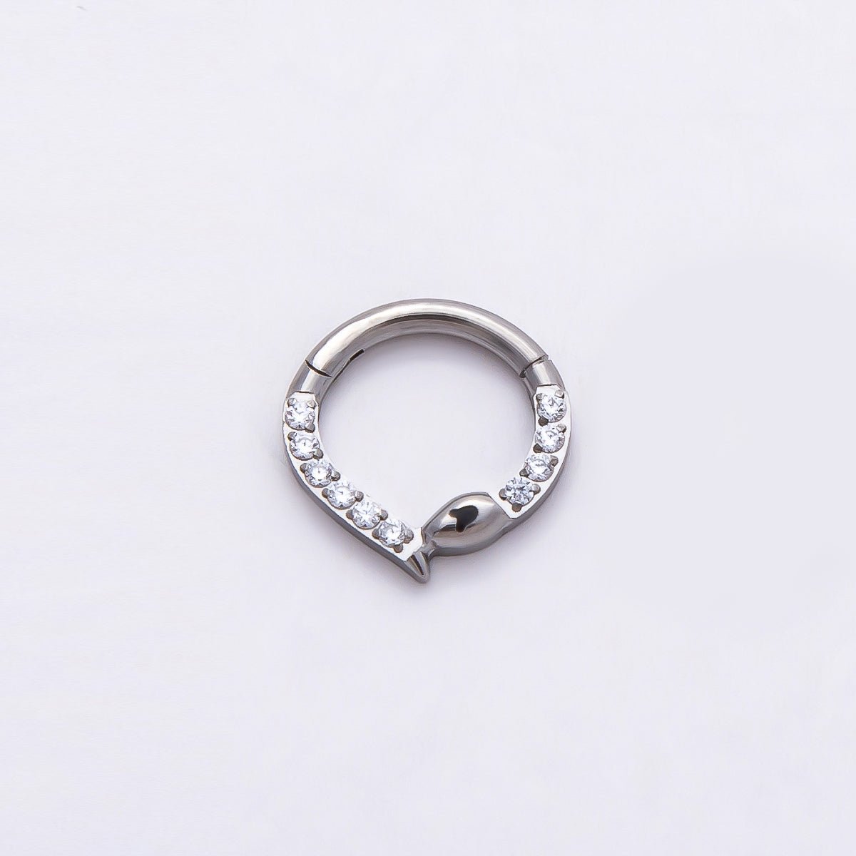 Titanium 10mm Micro Paved CZ Snake Single Septum Nose Piercing Clicker in Gold &amp; Silver | BJ-00013 BJ-00014