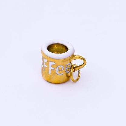 Stainless Steel 10mm Red, White Enamel Coffee Mug Cup 3D Multidimensional Charm | J571