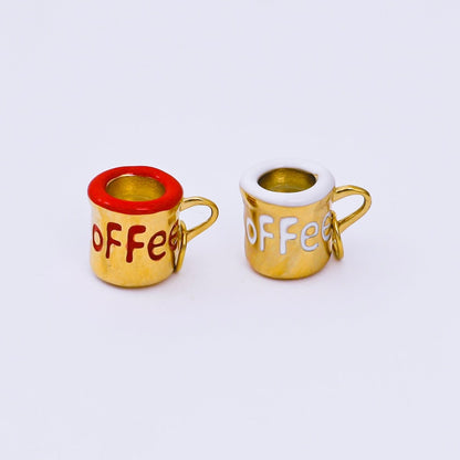 Stainless Steel 10mm Red, White Enamel Coffee Mug Cup 3D Multidimensional Charm | J571