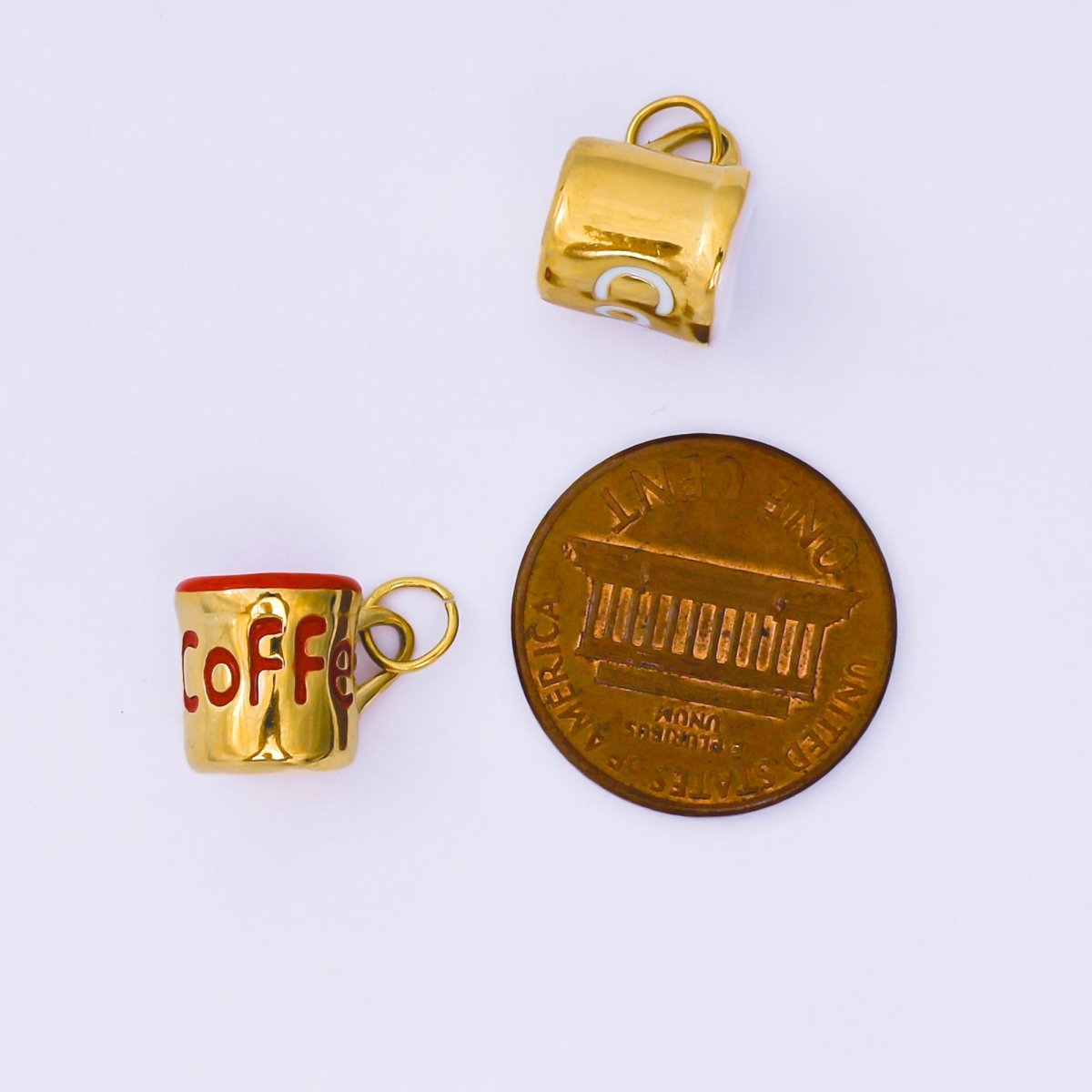 Stainless Steel 10mm Red, White Enamel Coffee Mug Cup 3D Multidimensional Charm | J571