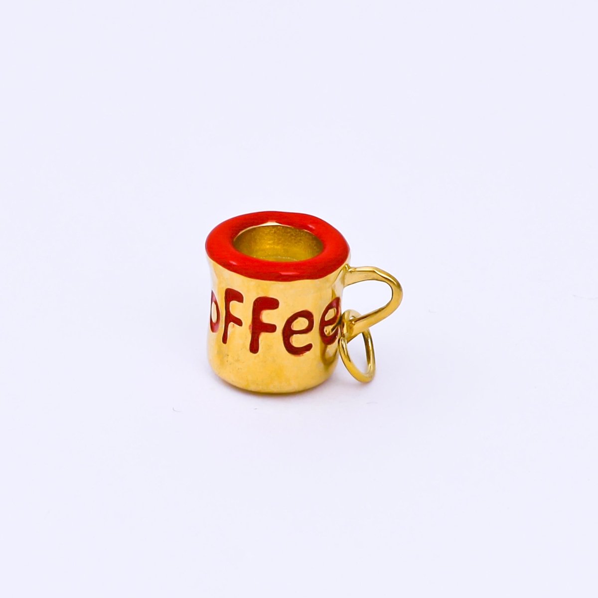 Stainless Steel 10mm Red, White Enamel Coffee Mug Cup 3D Multidimensional Charm | J571