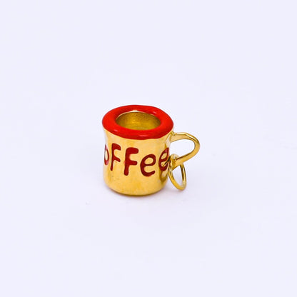 Stainless Steel 10mm Red, White Enamel Coffee Mug Cup 3D Multidimensional Charm | J571