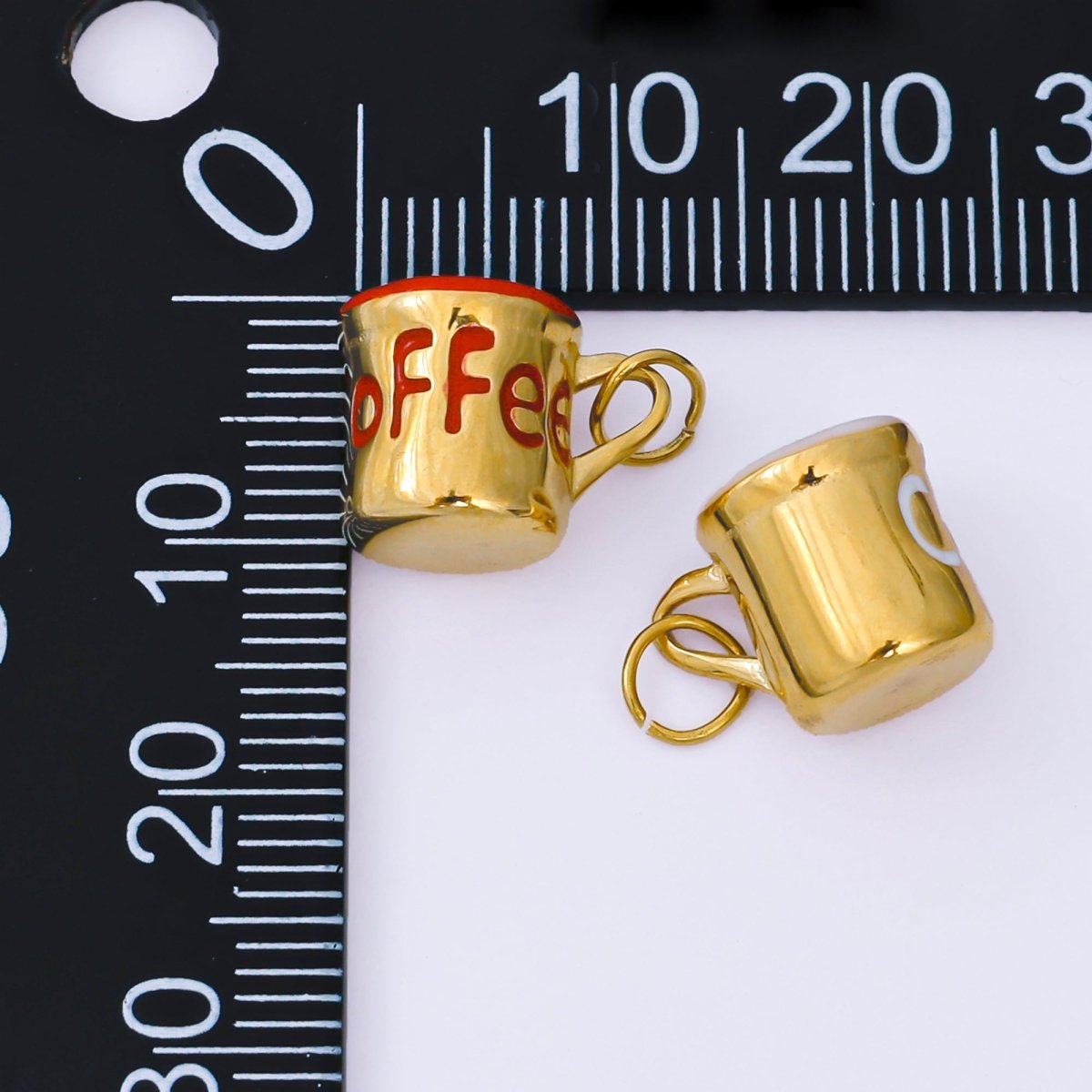 Stainless Steel 10mm Red, White Enamel Coffee Mug Cup 3D Multidimensional Charm | J571
