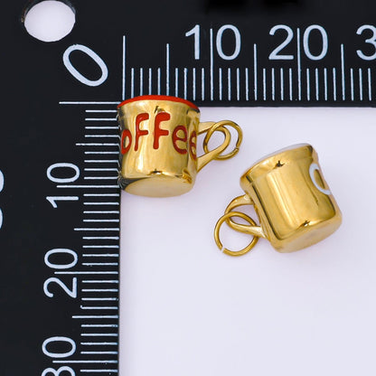Stainless Steel 10mm Red, White Enamel Coffee Mug Cup 3D Multidimensional Charm | J571