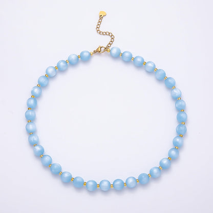Stainless Steel 10mm Round Glitter Resin Bead 16 Inch Necklace w. Extender | WA-04523 ~ WA-04530