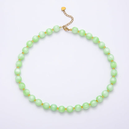 Stainless Steel 10mm Round Glitter Resin Bead 16 Inch Necklace w. Extender | WA-04523 ~ WA-04530