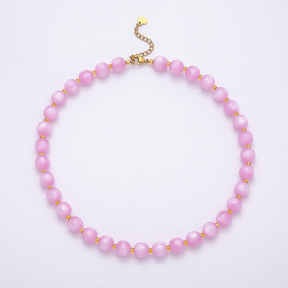 Stainless Steel 10mm Round Glitter Resin Bead 16 Inch Necklace w. Extender | WA-04523 ~ WA-04530
