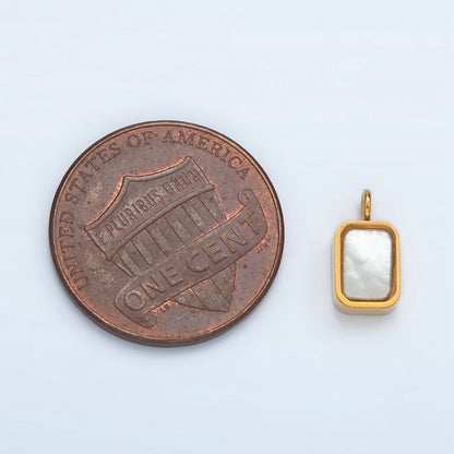 Stainless Steel 10mm Shell Pearl Bezel Rectangular Charm | P588