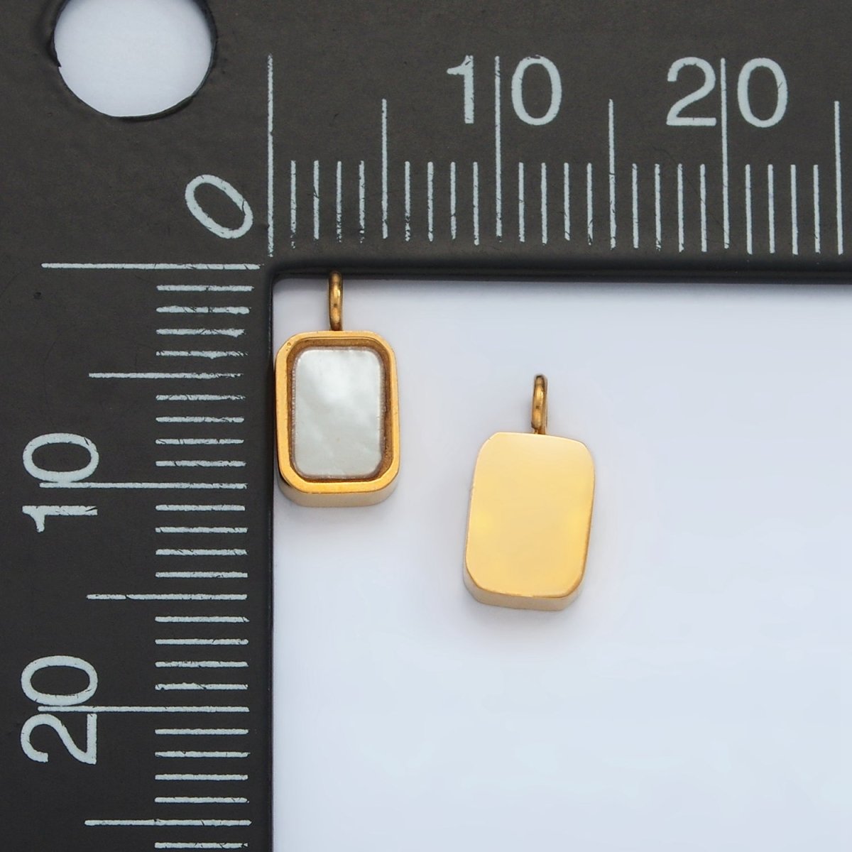 Stainless Steel 10mm Shell Pearl Bezel Rectangular Charm | P588