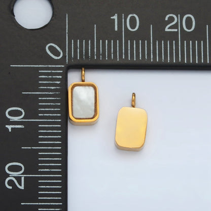 Stainless Steel 10mm Shell Pearl Bezel Rectangular Charm | P588