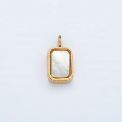 Stainless Steel 10mm Shell Pearl Bezel Rectangular Charm | P588