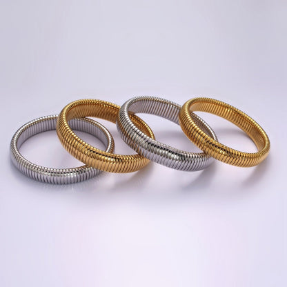 Stainless Steel 11.8mm, 14.8mm Flexible Snake 70mm Bangle Bracelet in Gold &amp; Silver | WA-2325 - WA-2328
