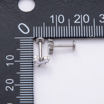 Titanium 6.5mm Clear CZ Geometric Heart Single Cartilage Piercing Flat Back Stud in Gold &amp; Silver | BJ-00005 BJ-00006