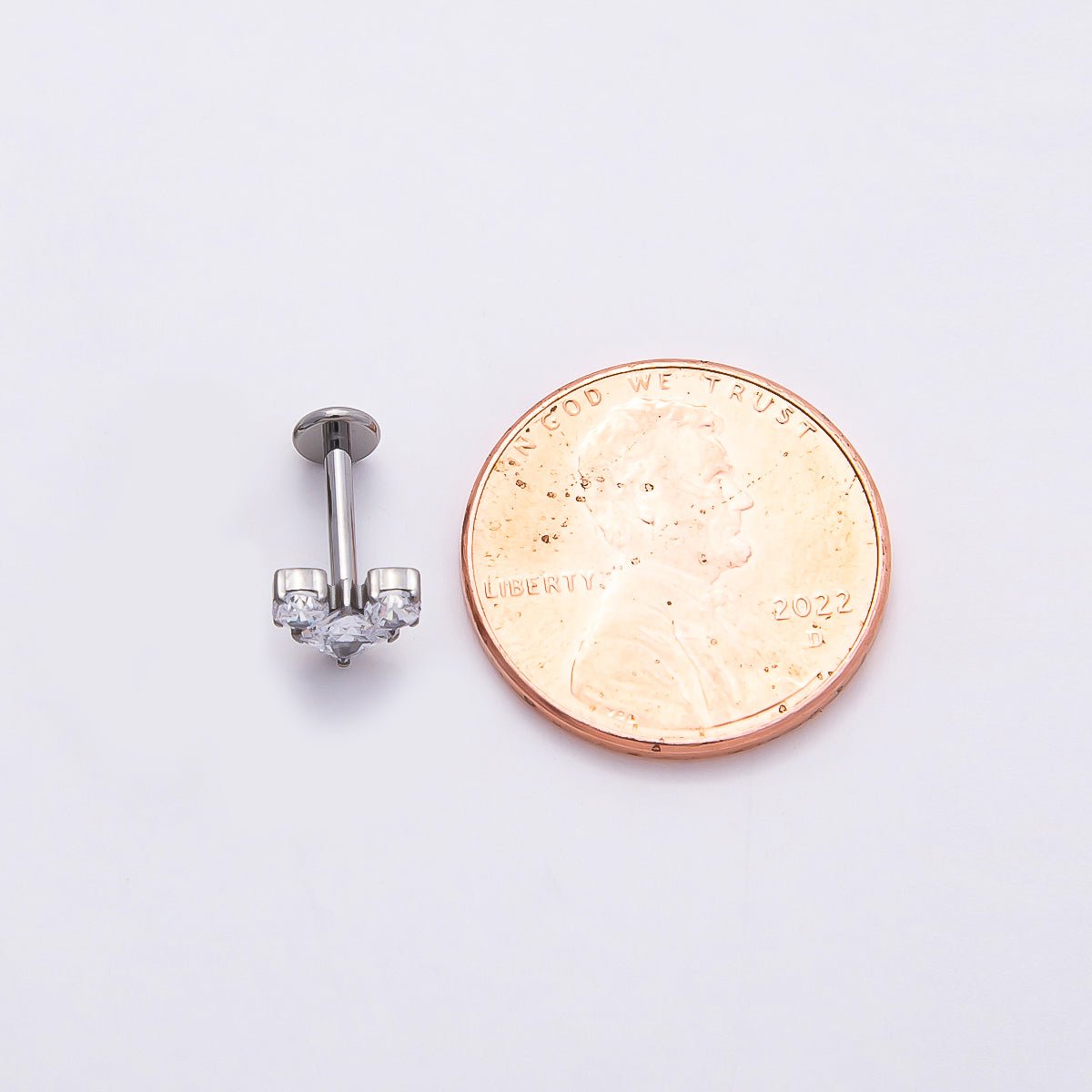 Titanium 6.5mm Clear CZ Geometric Heart Single Cartilage Piercing Flat Back Stud in Gold &amp; Silver | BJ-00005 BJ-00006