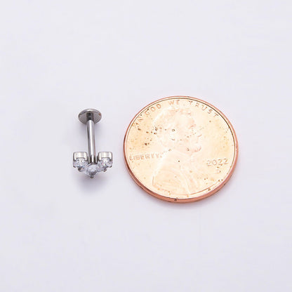 Titanium 6.5mm Clear CZ Geometric Heart Single Cartilage Piercing Flat Back Stud in Gold &amp; Silver | BJ-00005 BJ-00006