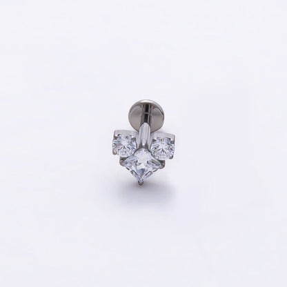 Titanium 6.5mm Clear CZ Geometric Heart Single Cartilage Piercing Flat Back Stud in Gold &amp; Silver | BJ-00005 BJ-00006