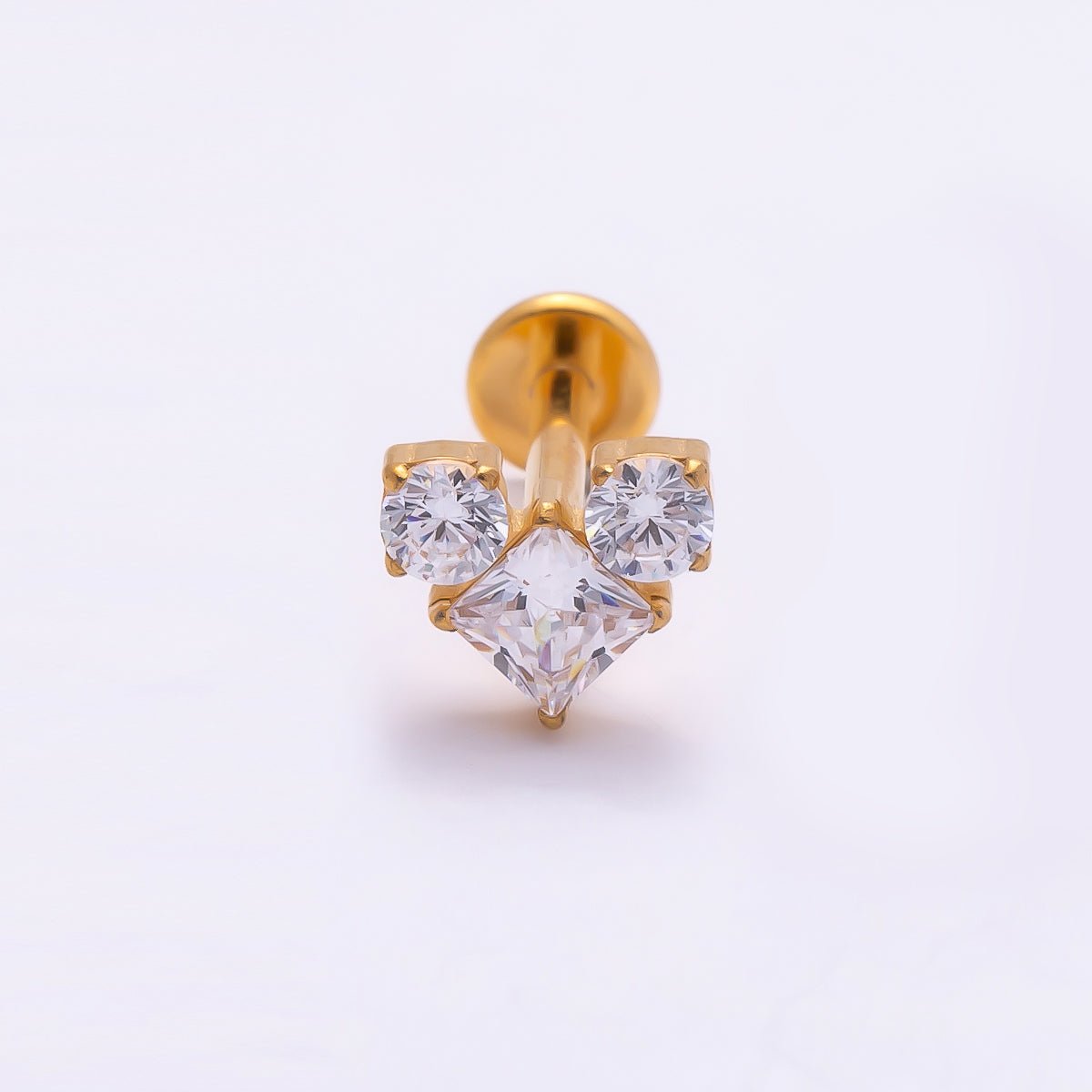 Titanium 6.5mm Clear CZ Geometric Heart Single Cartilage Piercing Flat Back Stud in Gold &amp; Silver | BJ-00005 BJ-00006