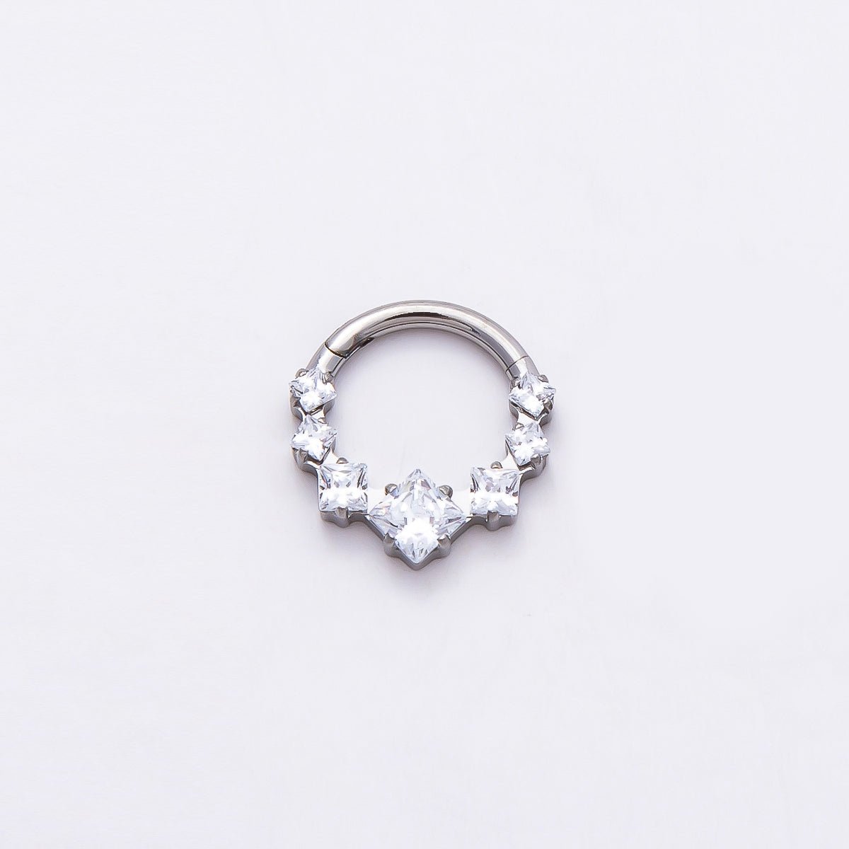 Titanium 11mm Clear Square CZ Cluster Gradient Single Septum Cartilage Piercing Clicker in Gold &amp; Silver | BJ-00033 BJ-00034