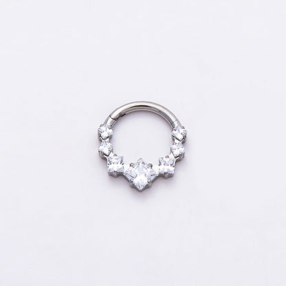 Titanium 11mm Clear Square CZ Cluster Gradient Single Septum Cartilage Piercing Clicker in Gold &amp; Silver | BJ-00033 BJ-00034