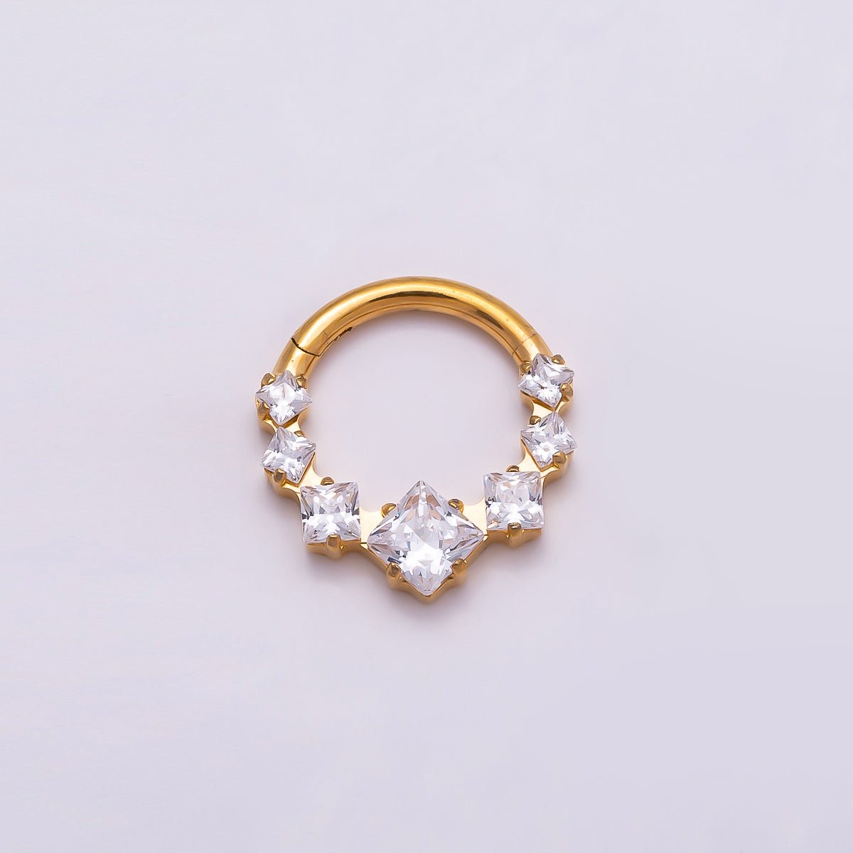 Titanium 11mm Clear Square CZ Cluster Gradient Single Septum Cartilage Piercing Clicker in Gold &amp; Silver | BJ-00033 BJ-00034