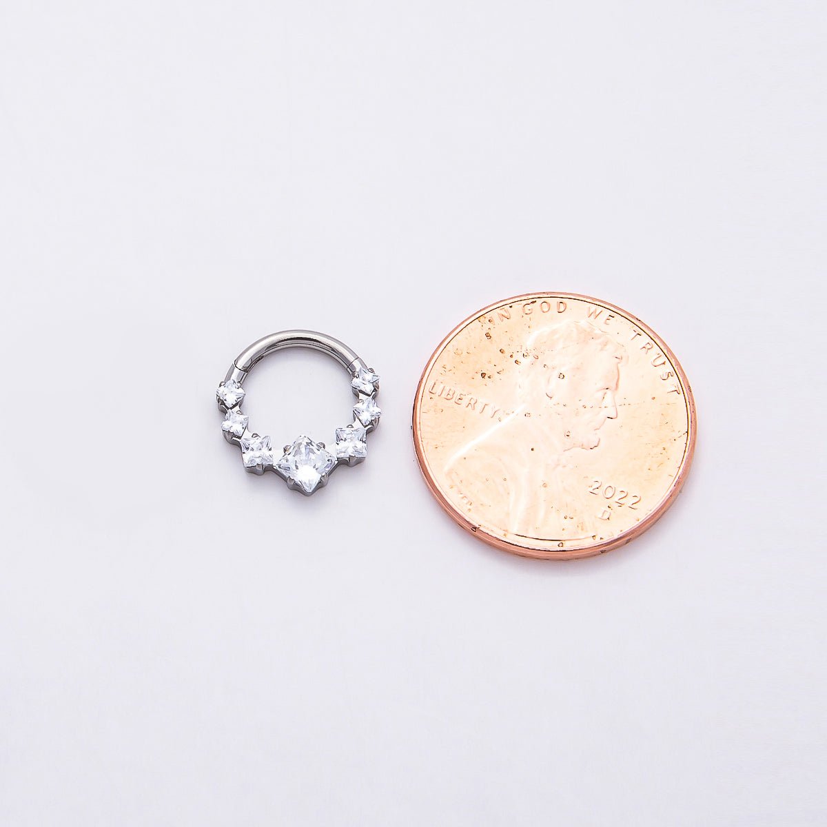 Titanium 11mm Clear Square CZ Cluster Gradient Single Septum Cartilage Piercing Clicker in Gold &amp; Silver | BJ-00033 BJ-00034