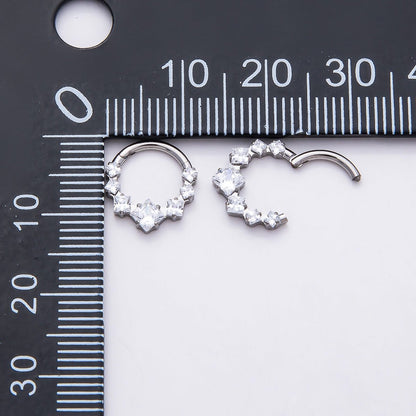 Titanium 11mm Clear Square CZ Cluster Gradient Single Septum Cartilage Piercing Clicker in Gold &amp; Silver | BJ-00033 BJ-00034
